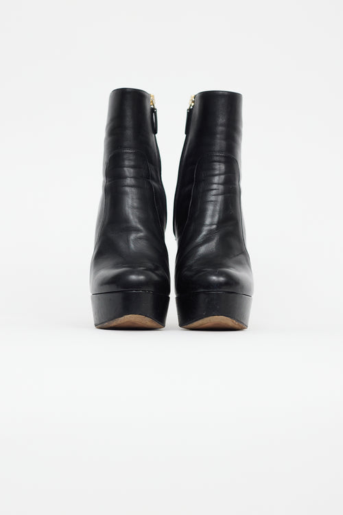 Prada Black Leather Platform Heeled Boot