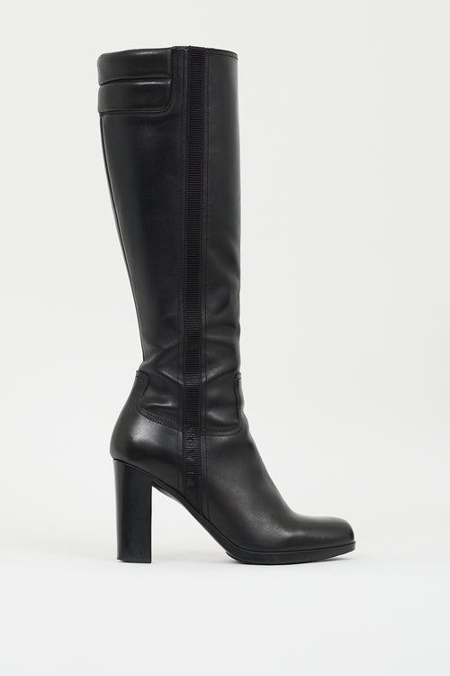 Prada Black Leather Knee High Boot