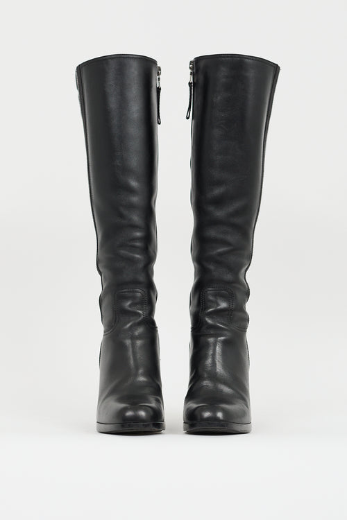 Prada Black Leather Knee High Boot