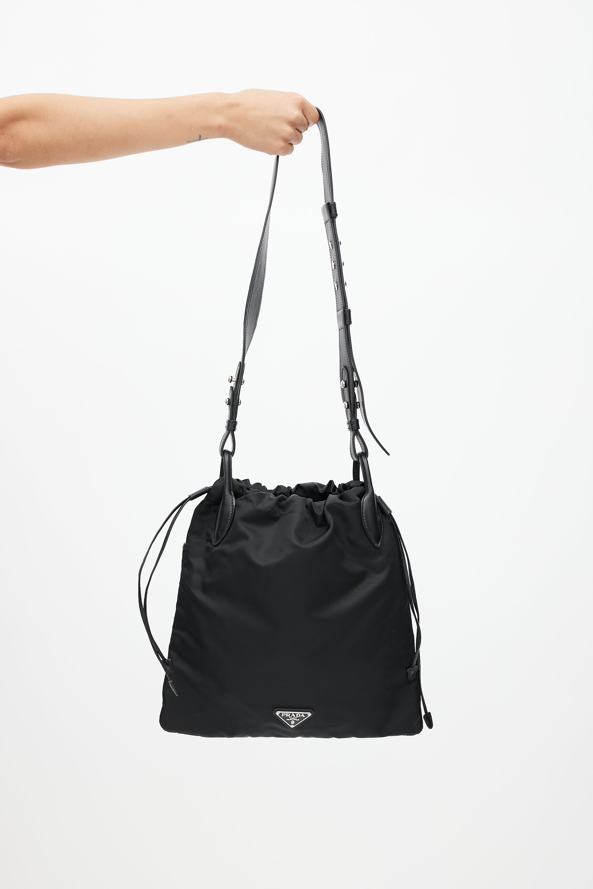 Prada Re-nylon Bucket Drawstring Pouch to Shoulder/Crossbody Bag Purse