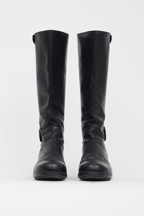 Prada Black Leather Logo Flap Boot