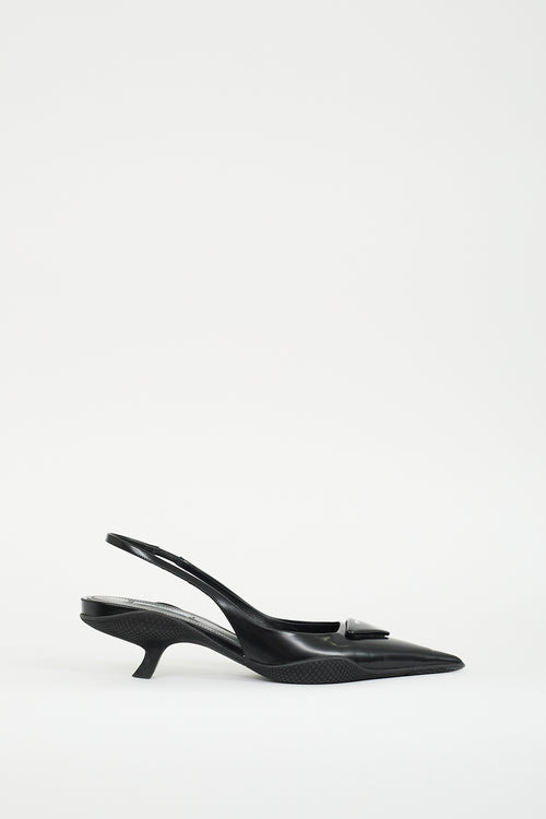 Prada Black Leather Logo Slingback Pump