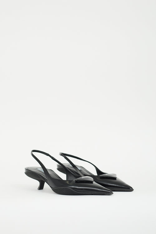 Prada Black Leather Logo Slingback Pump