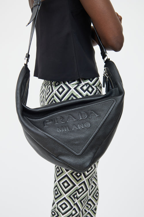 Prada Black Leather Logo Triangle Bag