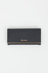 Prada Black Leather Long Bifold Wallet