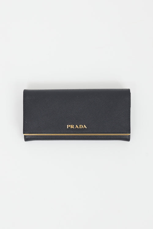 Prada Black Leather Long Bifold Wallet