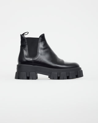 Prada Black Leather Lug Sole Ankle Boot