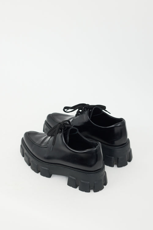 Prada Black Leather Lug Sole Lace Up Derby