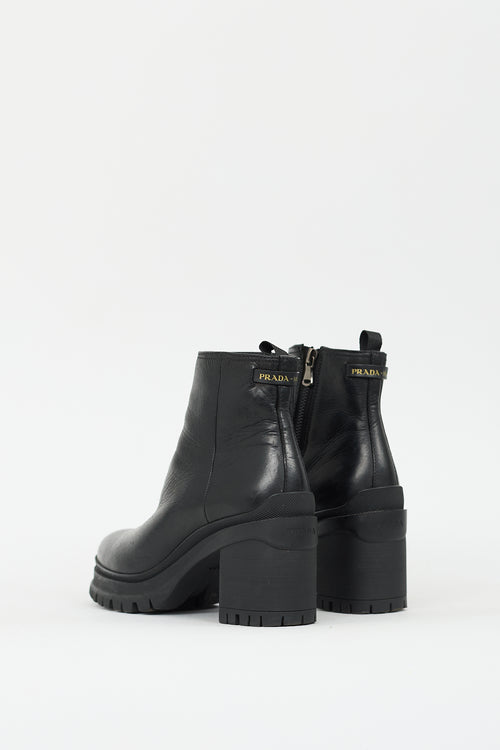 Prada Black Leather Lug Sole Boot