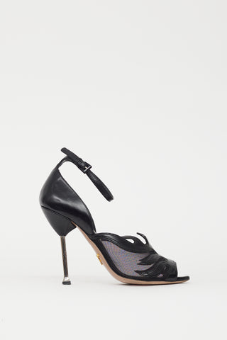 Prada Black Leather & Mesh Flame Heel