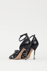 Prada Black Leather & Mesh Flame Heel