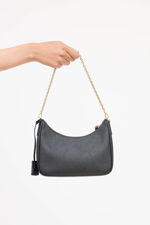 Prada Black Saffiano Leather Re-Edition 2005 Shoulder Bag