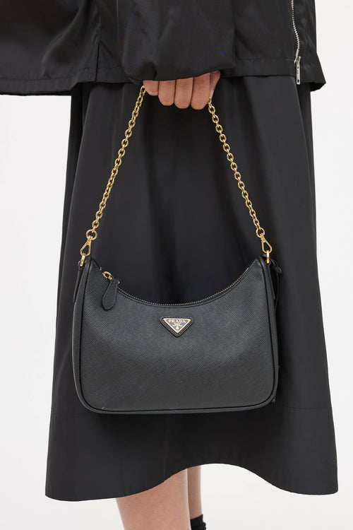 Prada Black Saffiano Leather Re-Edition 2005 Shoulder Bag