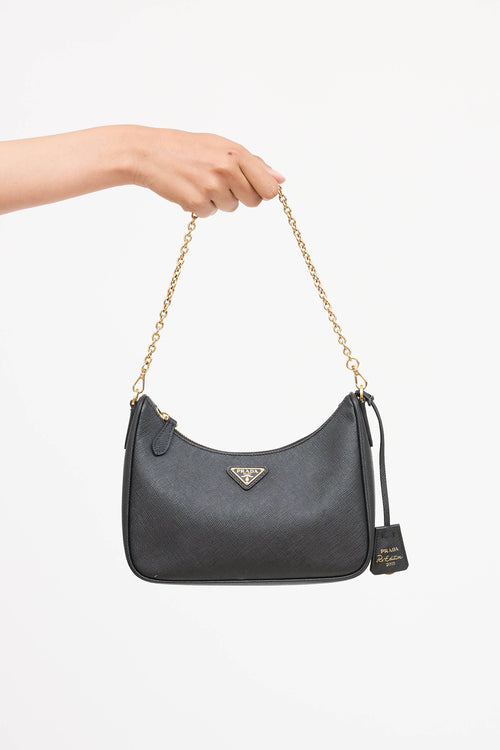 Prada Black Saffiano Leather Re-Edition 2005 Shoulder Bag