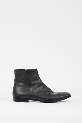 Prada Black Leather Square Toe Boot