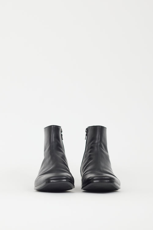 Prada Black Leather Square Toe Boot