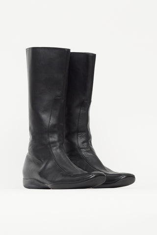 Prada Black Leather Square Toe Calf High Boot