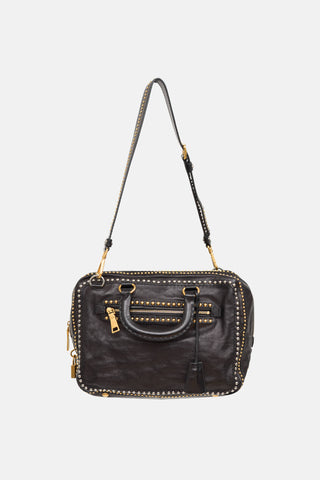 Prada Glace Studded Bowling Leather Bag