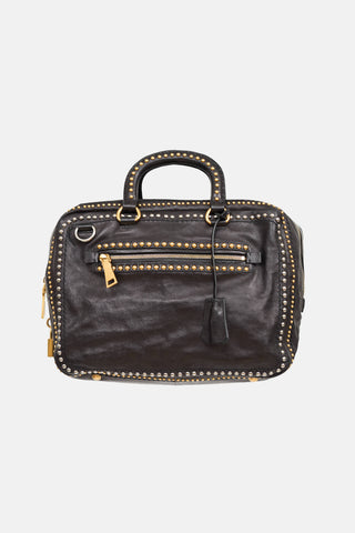 Prada Glace Studded Bowling Leather Bag