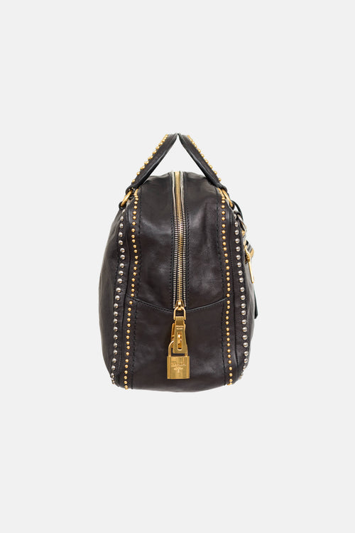 Prada Glace Studded Bowling Leather Bag