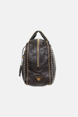Prada Glace Studded Bowling Leather Bag