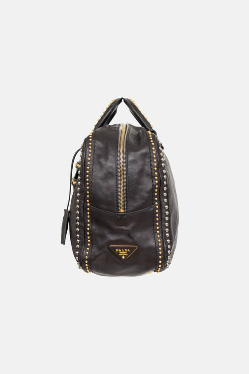 Prada Glace Studded Bowling Leather Bag