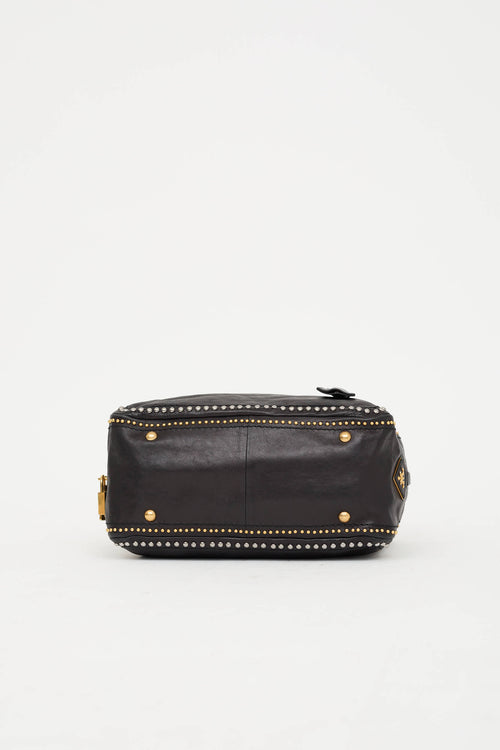 Prada Glace Studded Bowling Leather Bag