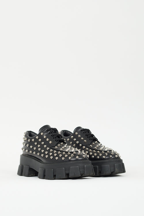 Prada Black Leather Studded Monolith Derby