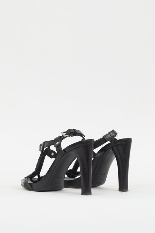 Prada Black Leather T-Strap Heel