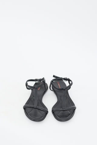 Prada Black Leather T-Strap Sandal