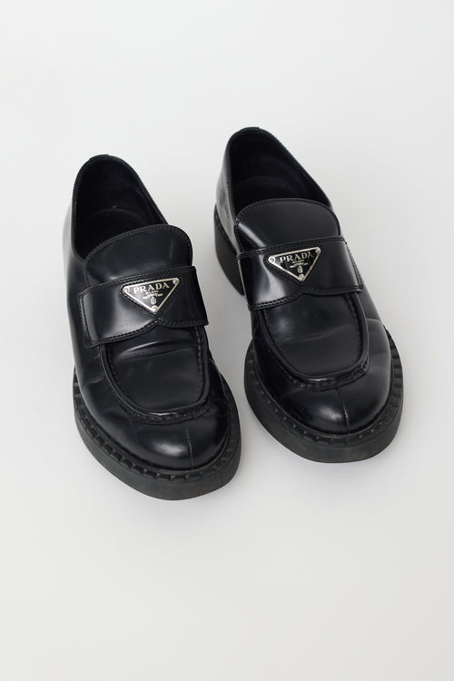 Prada Black Leather Triangle Logo Loafer