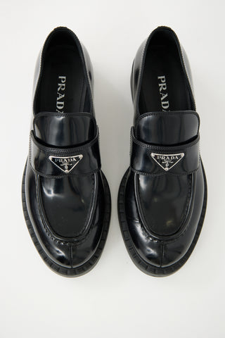 Prada Black Leather Triangle Logo Loafer