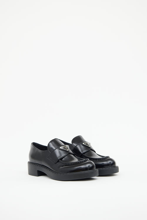 Black Leather Triangle Logo Loafer