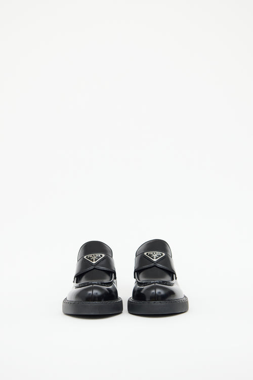 Black Leather Triangle Logo Loafer