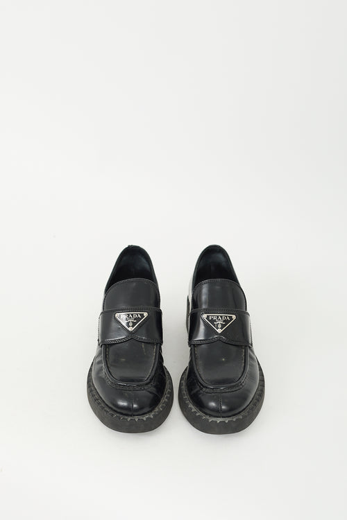 Prada Black Leather Triangle Logo Loafer