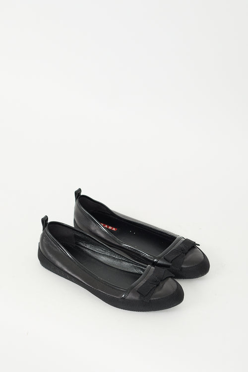 Prada Black Leather Trimmed Ballet Flat