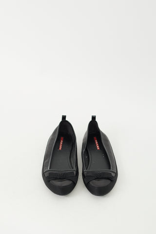 Prada Black Leather Trimmed Ballet Flat