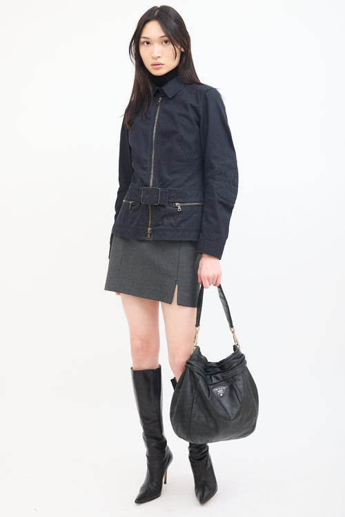 Prada Black Leather Two Way Shoulder Bag