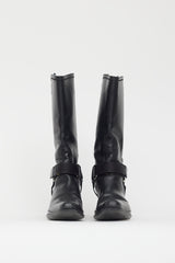 Prada Black Leather Velcro Strap Harness Boot