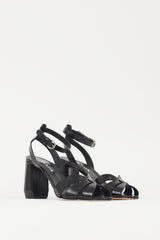 Prada Black Leather Woven Strap Block Heel
