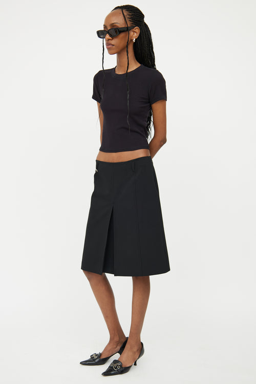 Prada Black Pleated Midi Skirt