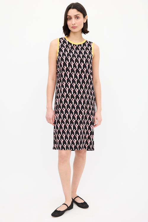 Prada Black & Multi Geometric Midi Dress