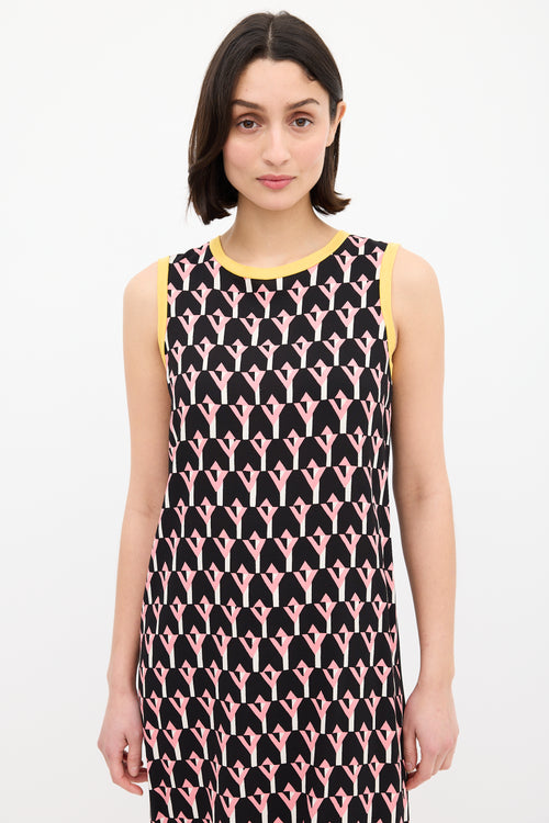 Prada Black & Multi Geometric Midi Dress