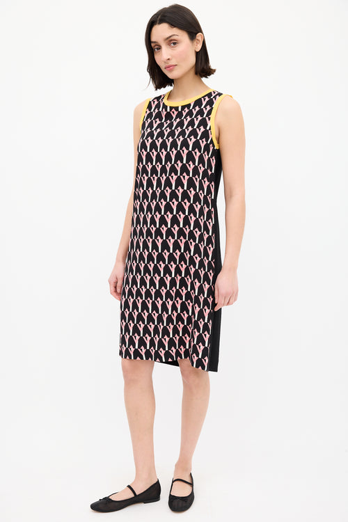 Prada Black & Multi Geometric Midi Dress