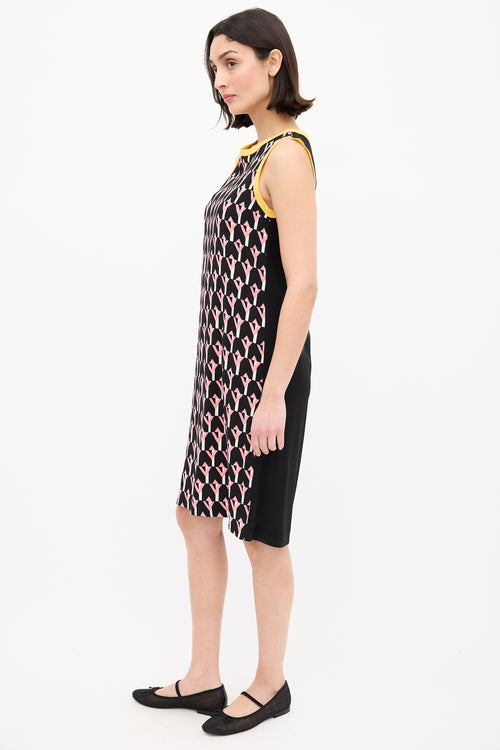 Prada Black & Multi Geometric Midi Dress