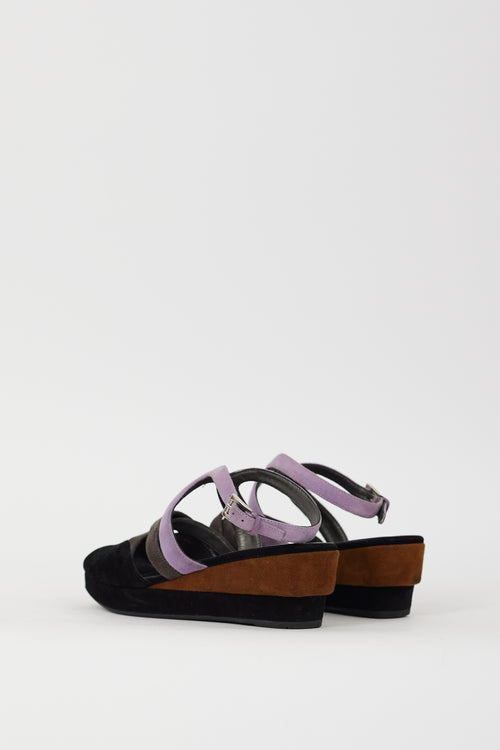 Prada Black & Multi Suede Wedge Heel