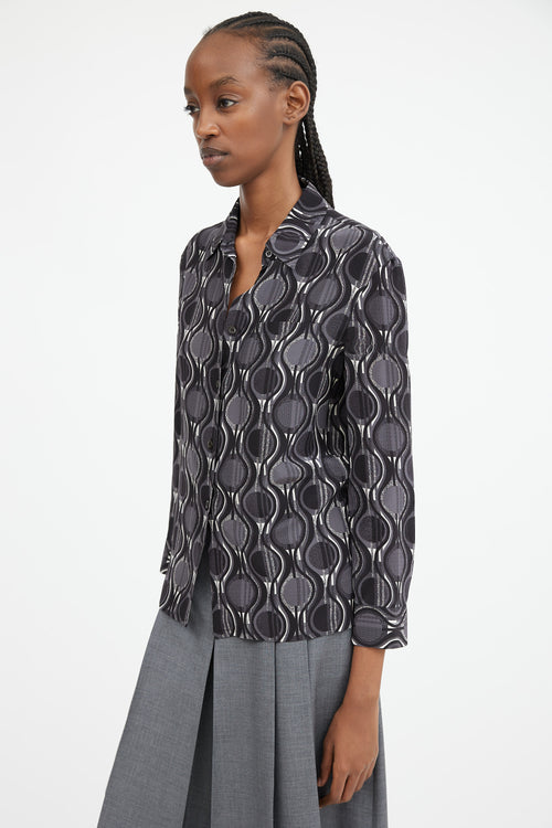 Black Grey & White Geometric & Swirl Printed Shirt