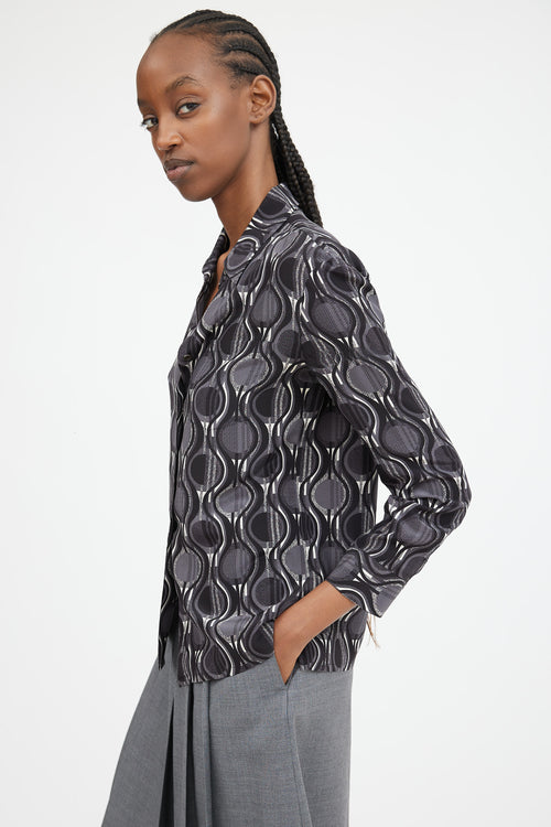 Black Grey & White Geometric & Swirl Printed Shirt