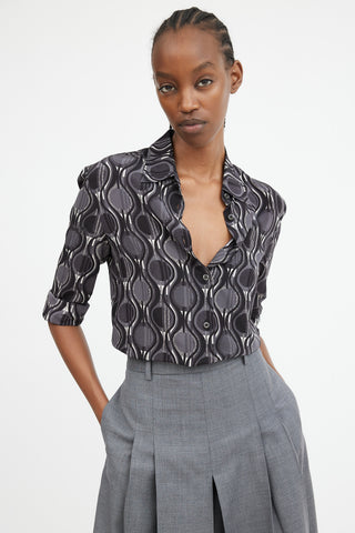 Black Grey & White Geometric & Swirl Printed Shirt