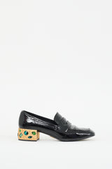 Prada Black & Gold Patent Leather Jeweled Loafer